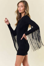 Load image into Gallery viewer, Black Fringed Metallic Bodycon Dress