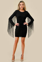 Load image into Gallery viewer, Black Fringed Metallic Bodycon Dress
