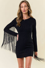 Load image into Gallery viewer, Black Fringed Metallic Bodycon Dress