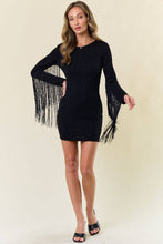 Load image into Gallery viewer, Black Fringed Metallic Bodycon Dress