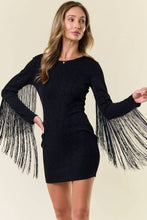 Load image into Gallery viewer, Black Fringed Metallic Bodycon Dress
