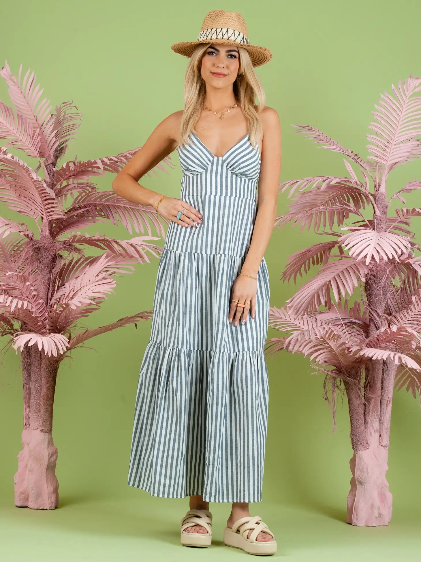 Lilah Striped Dress in Navy  The Copper Cactus