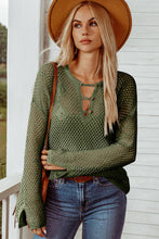 Load image into Gallery viewer, Open Knit Buttoned Neck Split Sleeve Sweater
