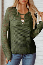 Load image into Gallery viewer, Open Knit Buttoned Neck Split Sleeve Sweater
