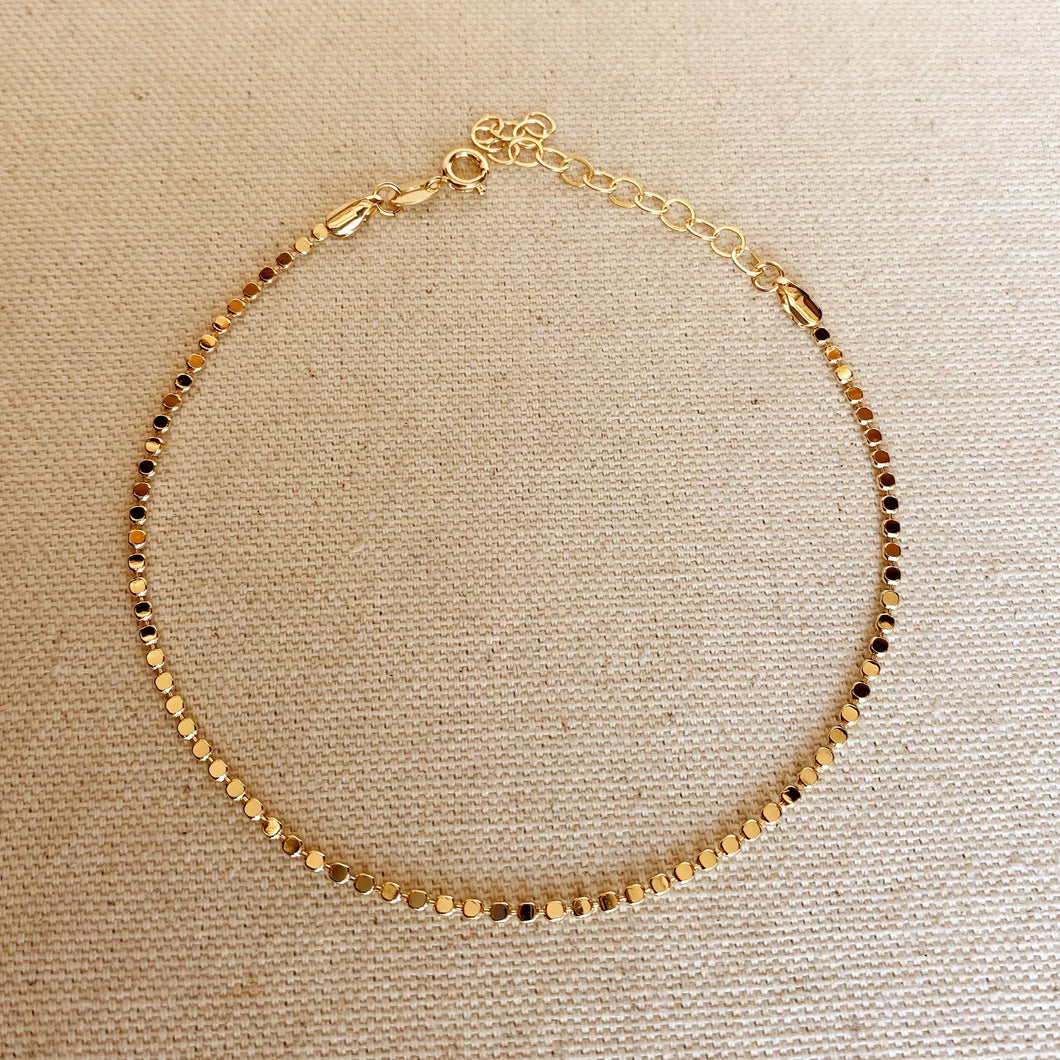 Flat Ball Chain Anklet - 18k Gold Filled