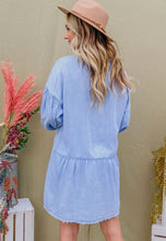 Load image into Gallery viewer, Faith Raw Edge Chambray Dress
