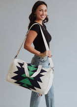 Load image into Gallery viewer, Cream, Navy &amp; Green Aztec Duffel
