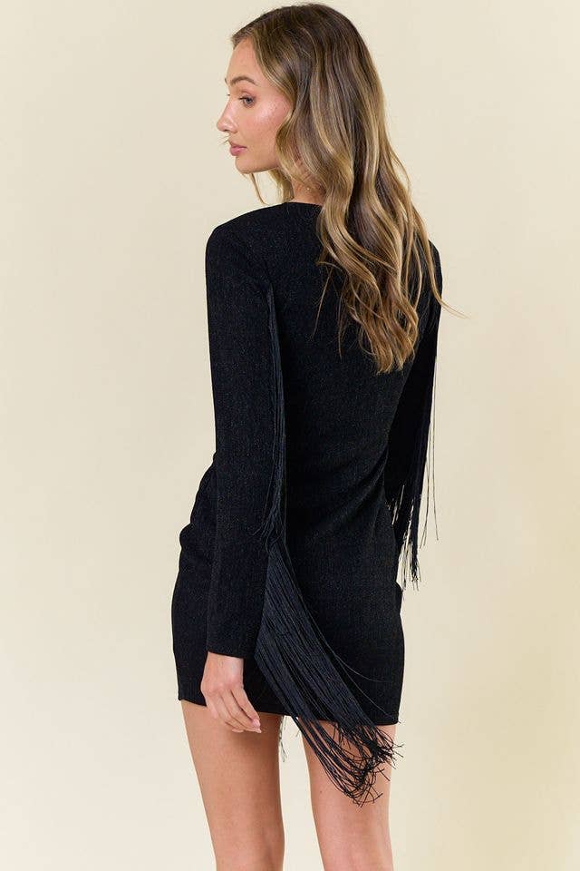 Black Fringed Metallic Bodycon Dress Black Fringed Metallic Bodycon Dress