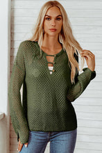 Load image into Gallery viewer, Open Knit Buttoned Neck Split Sleeve Sweater

