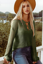 Load image into Gallery viewer, Open Knit Buttoned Neck Split Sleeve Sweater
