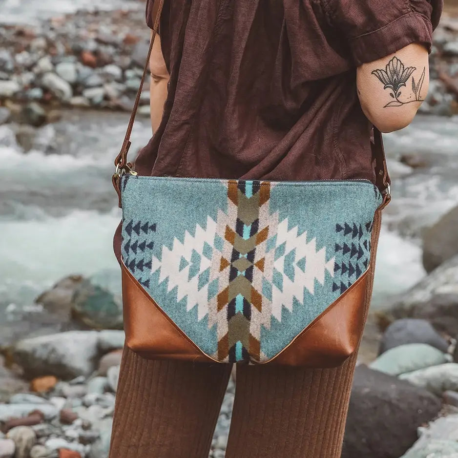 Boho Pendleton Wool Crossbody-Large Blue