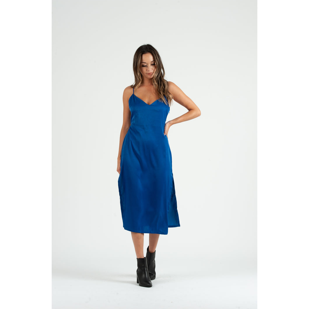 Sierra Satin Back Tie Dress in Royal Blue