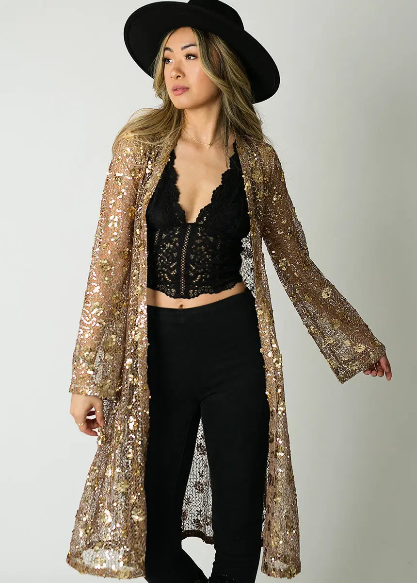 Luz Pecan Sequin Duster
