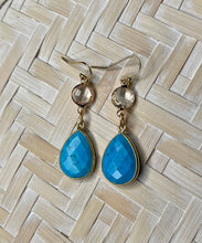 Load image into Gallery viewer, Cody Genuine Quartz &amp; Turquoise Gold Pear Drop Earrings
