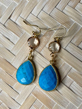 Load image into Gallery viewer, Cody Genuine Quartz &amp; Turquoise Gold Pear Drop Earrings
