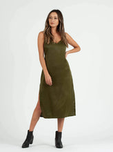 Load image into Gallery viewer, Sierra Satin Back Tie Dress in Moss
