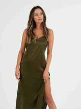 Load image into Gallery viewer, Sierra Satin Back Tie Dress in Moss

