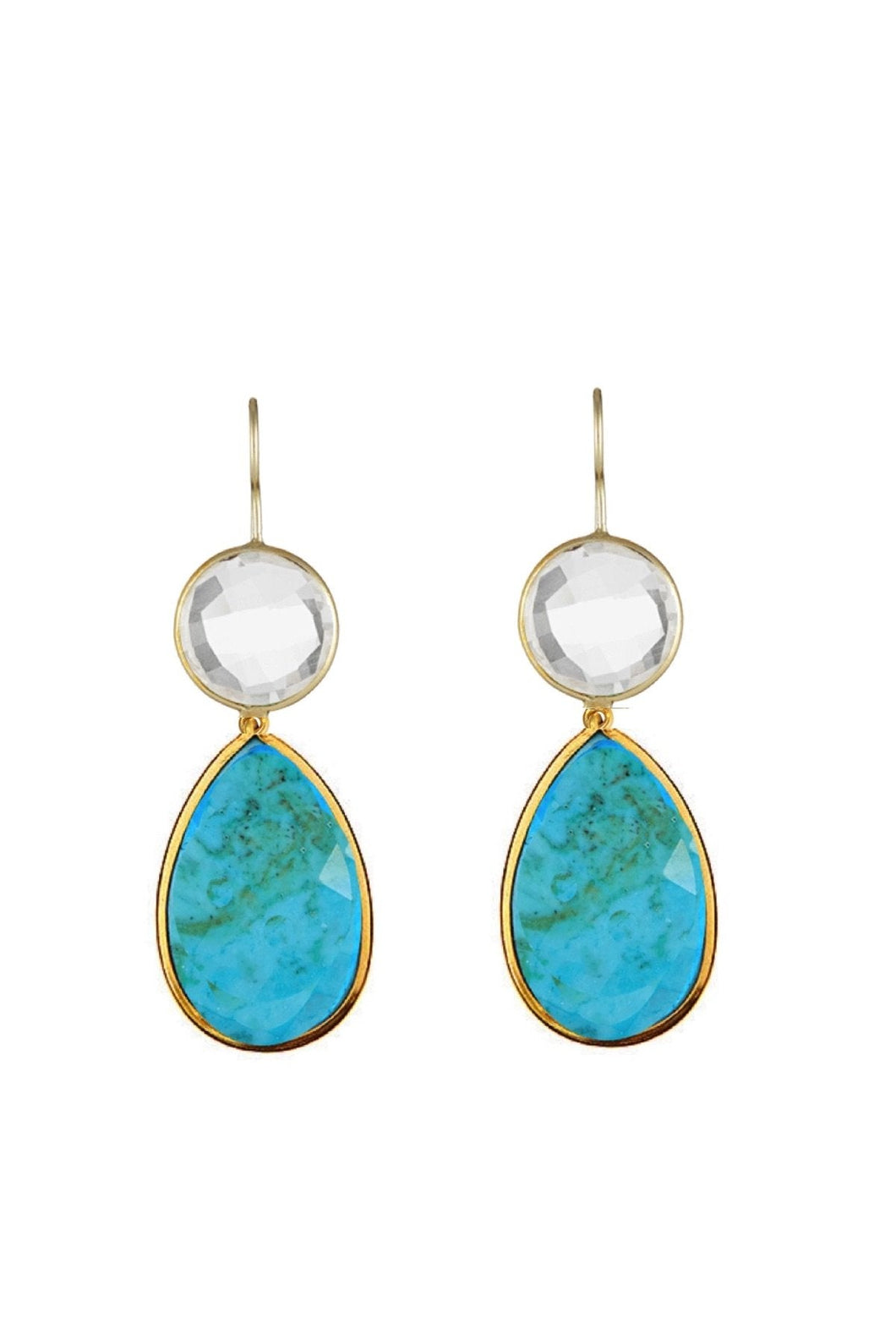 Cody Genuine Quartz & Turquoise Gold Pear Drop Earrings